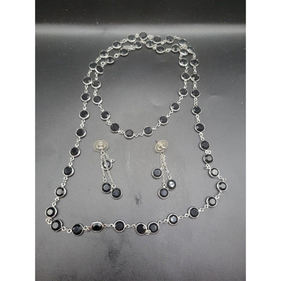 Vintage black and clear swarovski necklace and dangle earring set